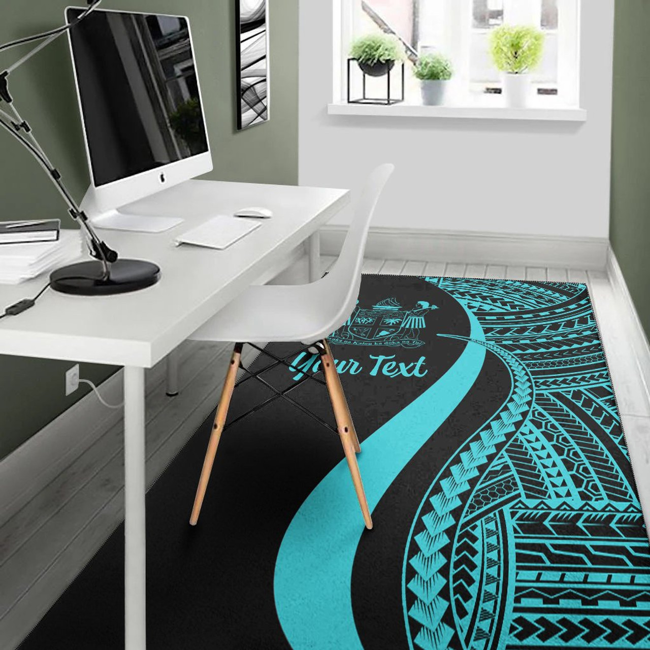 Fiji Custom Personalised Area Rug - Turquoise Polynesian Tentacle Tribal Pattern Crest Polynesian 4