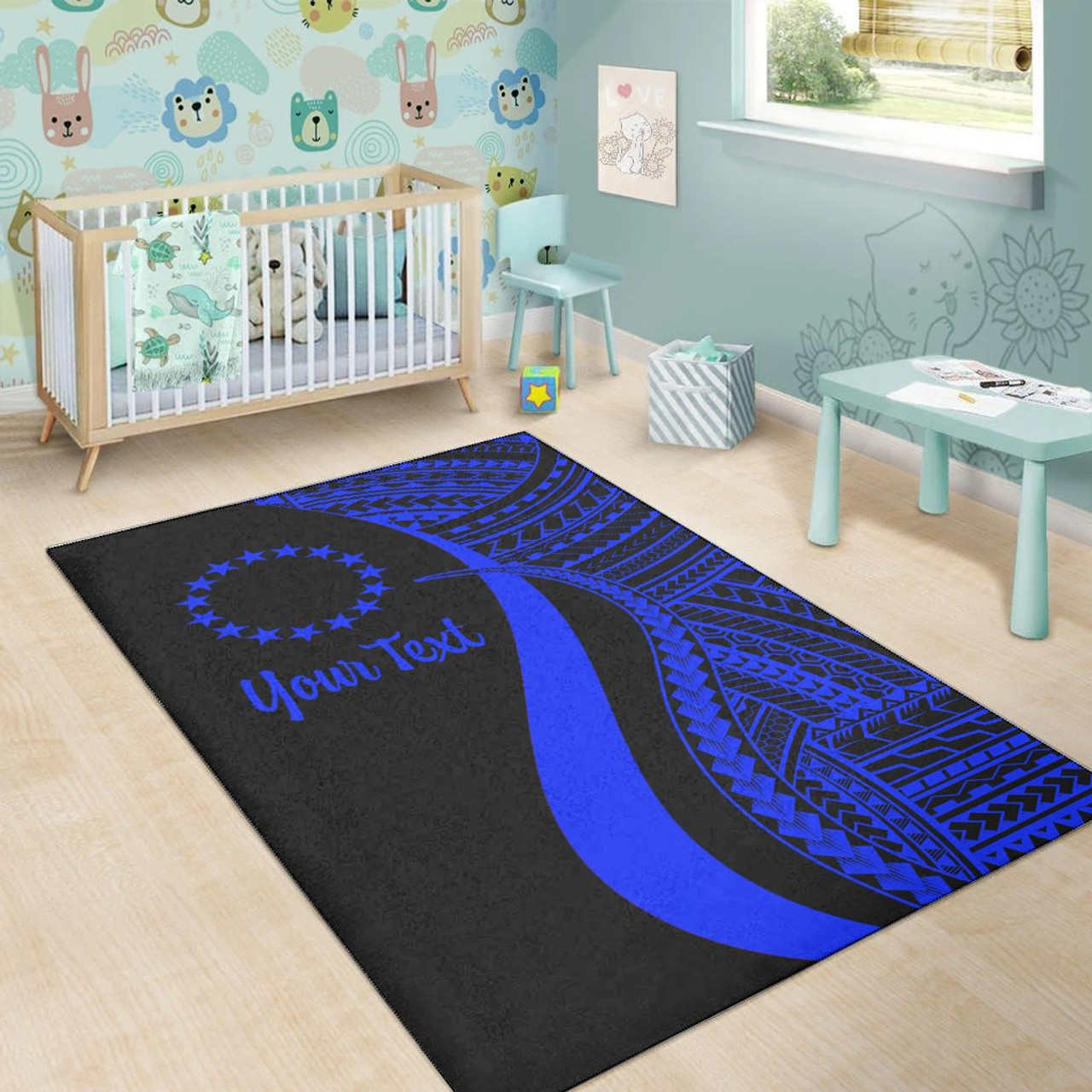 Cook Islands Custom Personalised Area Rug - Blue Polynesian Tentacle Tribal Pattern Polynesian 5