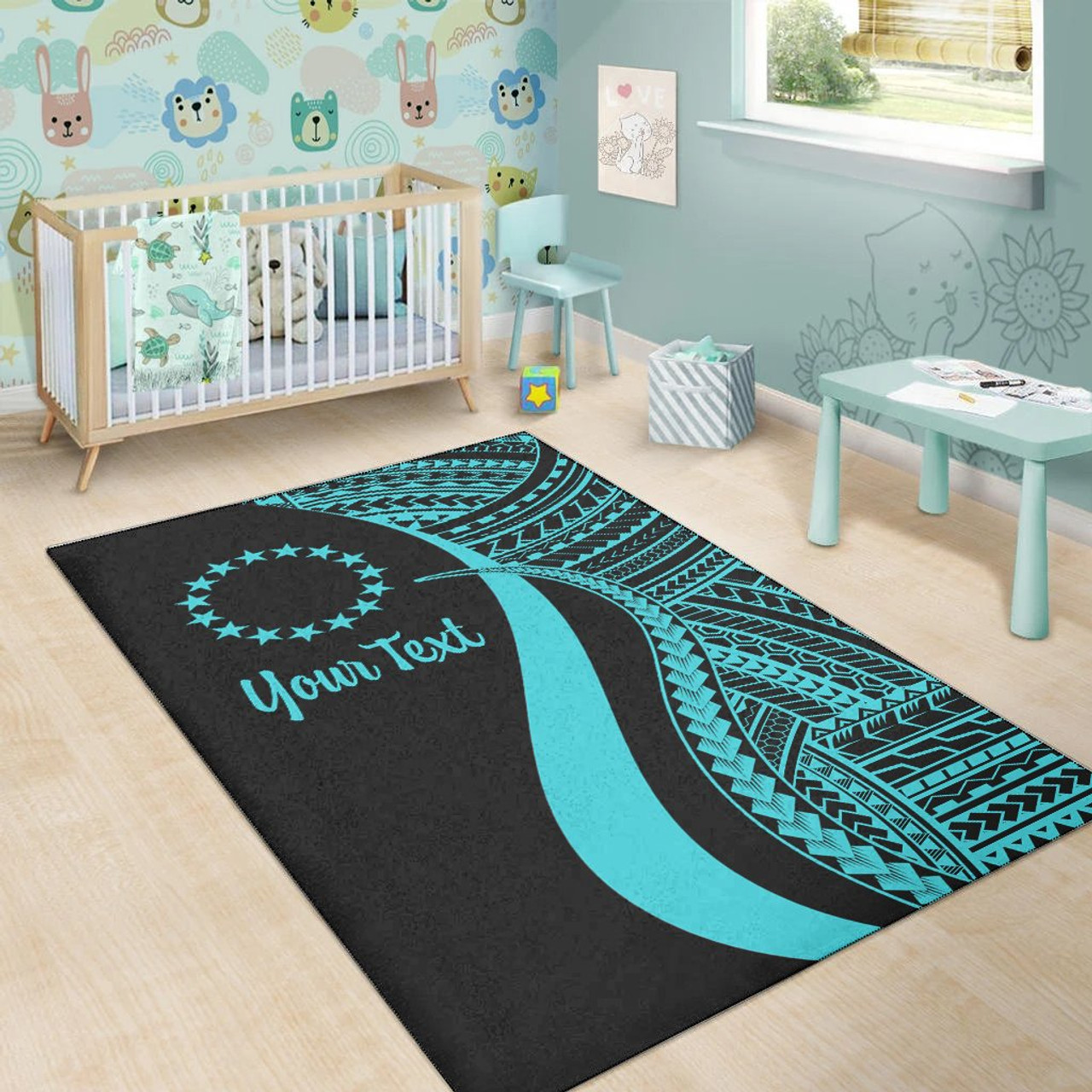 Cook Islands Custom Personalised Area Rug - Turquoise Polynesian Tentacle Tribal Pattern Polynesian 5