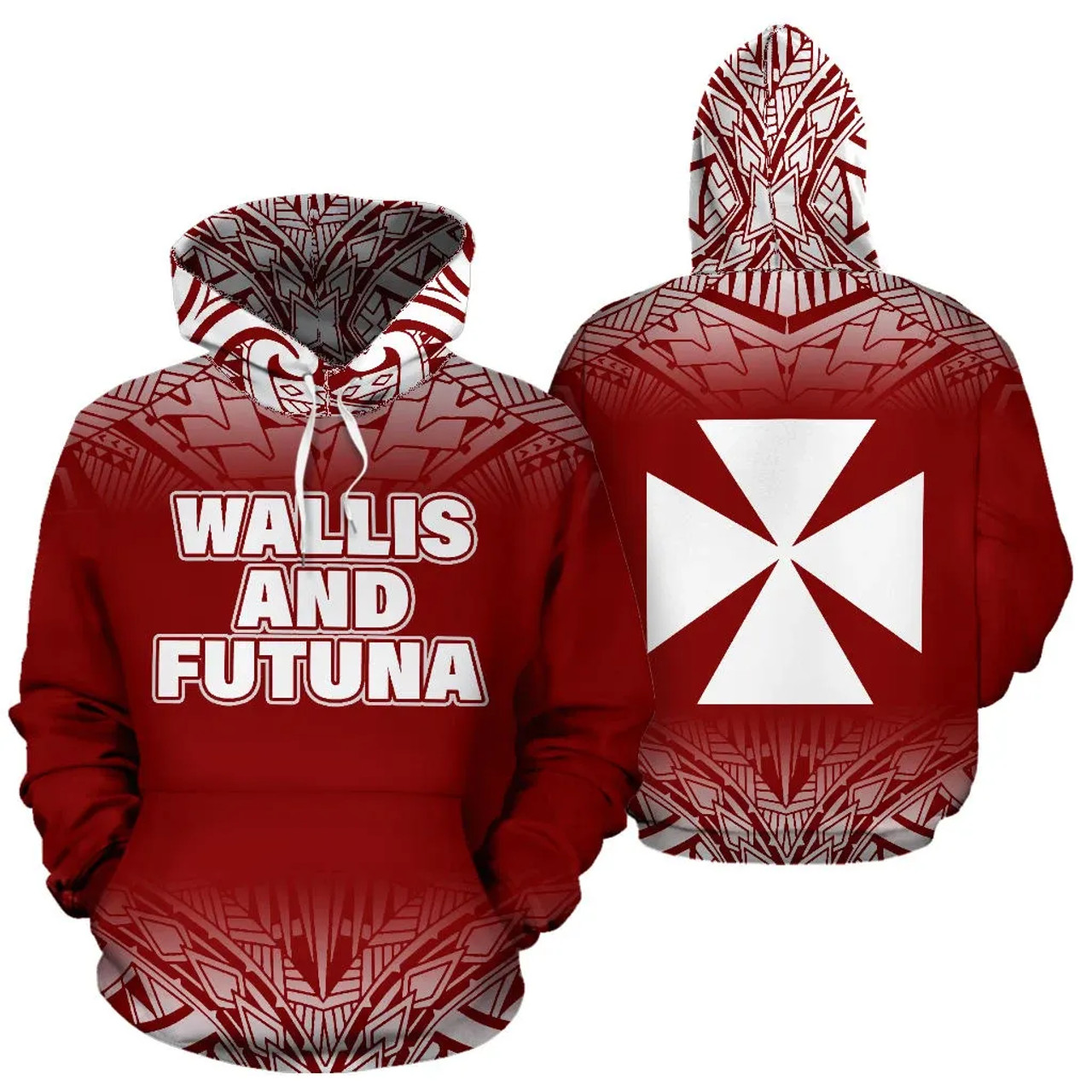 Wallis And Futuna All Over Hoodie - Polynesian Fog Red Style