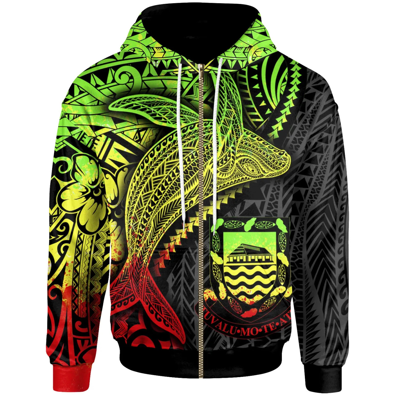 Tuvalu Hoodie - Humpback Whale & Coat of Arms Reggae