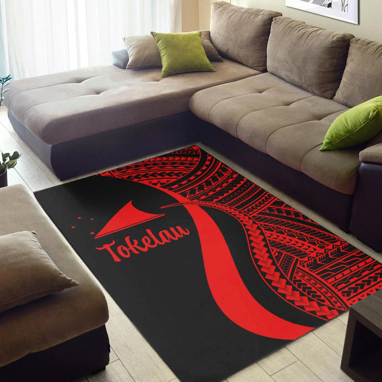 Tokelau Area Rug - Red Polynesian Tentacle Tribal Pattern Polynesian 2