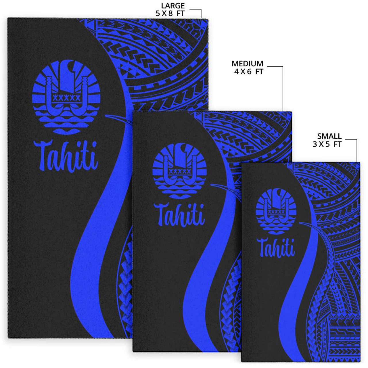 Tahiti Area Rug - Blue Polynesian Tentacle Tribal Pattern Polynesian 7