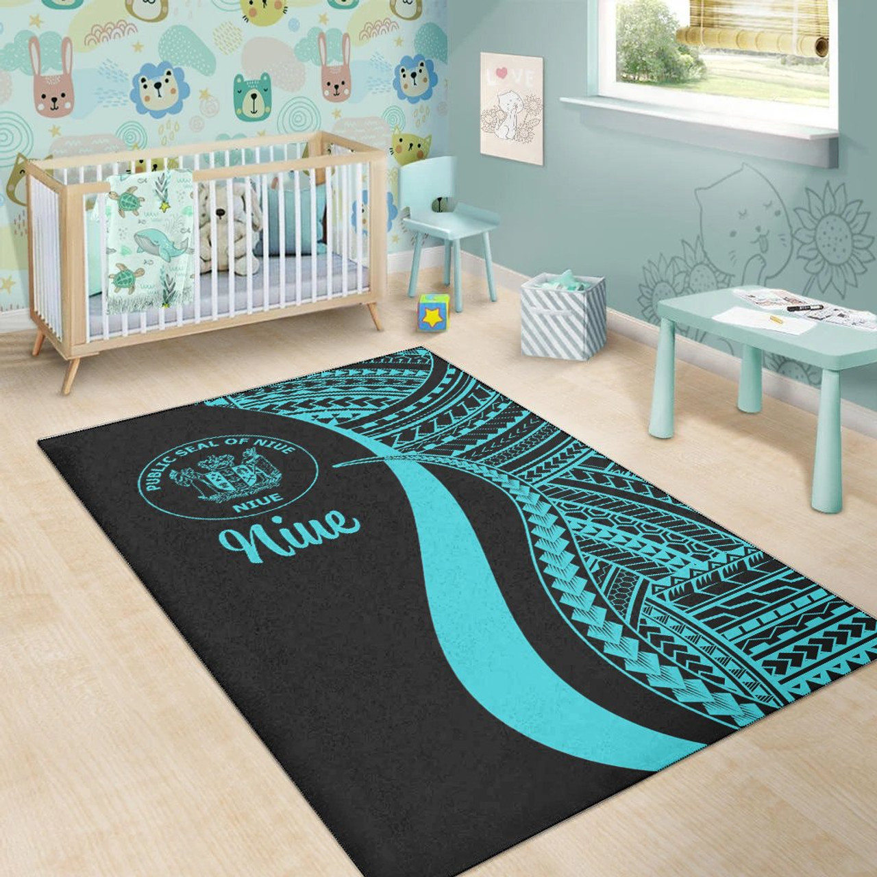 Niue Area Rug - Turquoise Polynesian Tentacle Tribal Pattern Polynesian 4