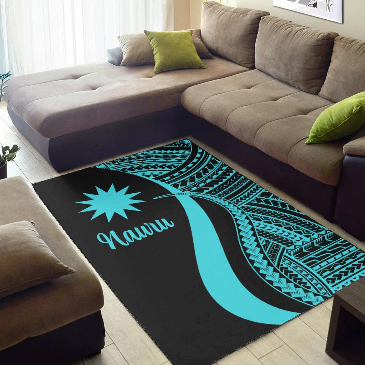 Nauru Area Rug - Turquoise Polynesian Tentacle Tribal Pattern Polynesian 2