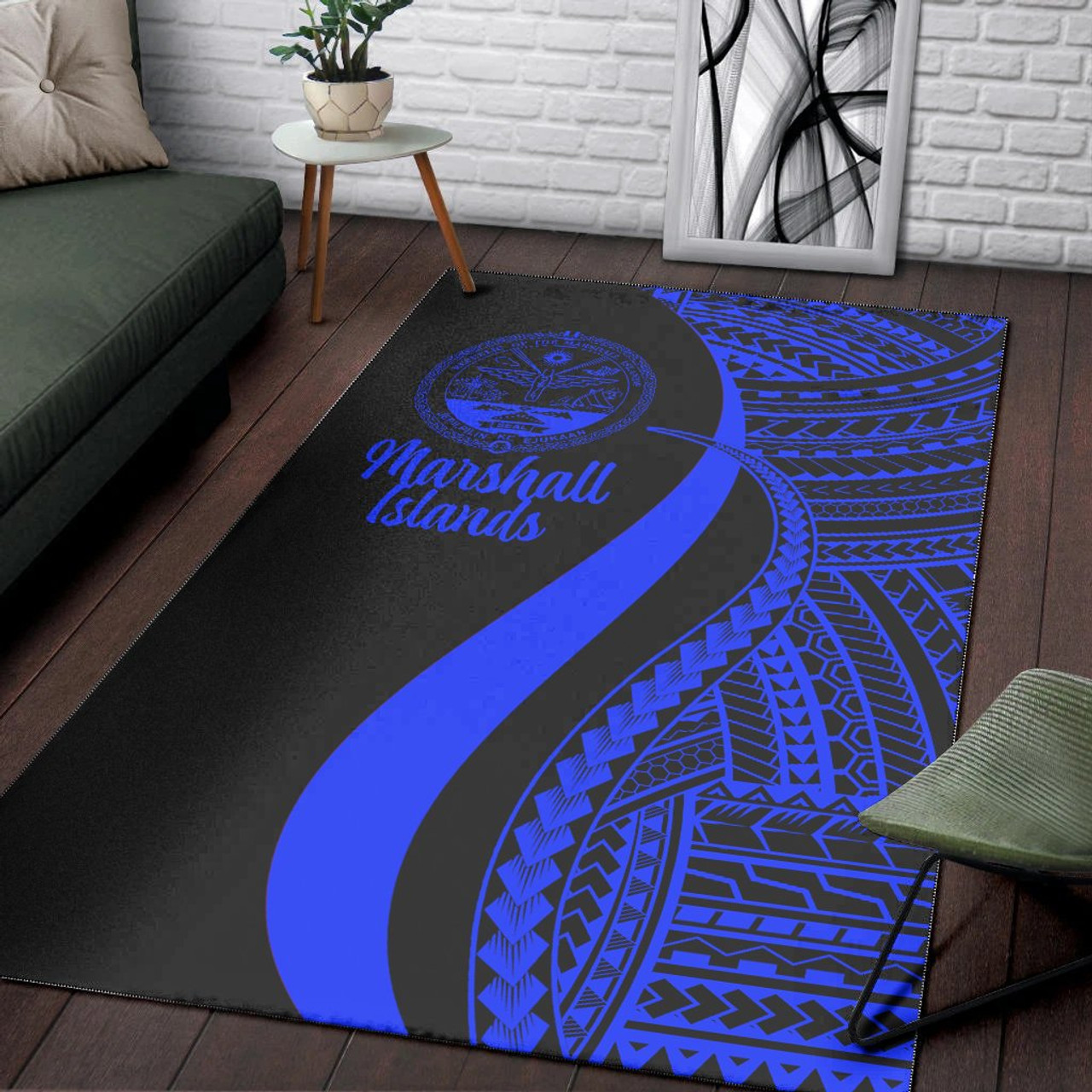 Marshall Islands Area Rug - Blue Polynesian Tentacle Tribal Pattern Crest Polynesian 3