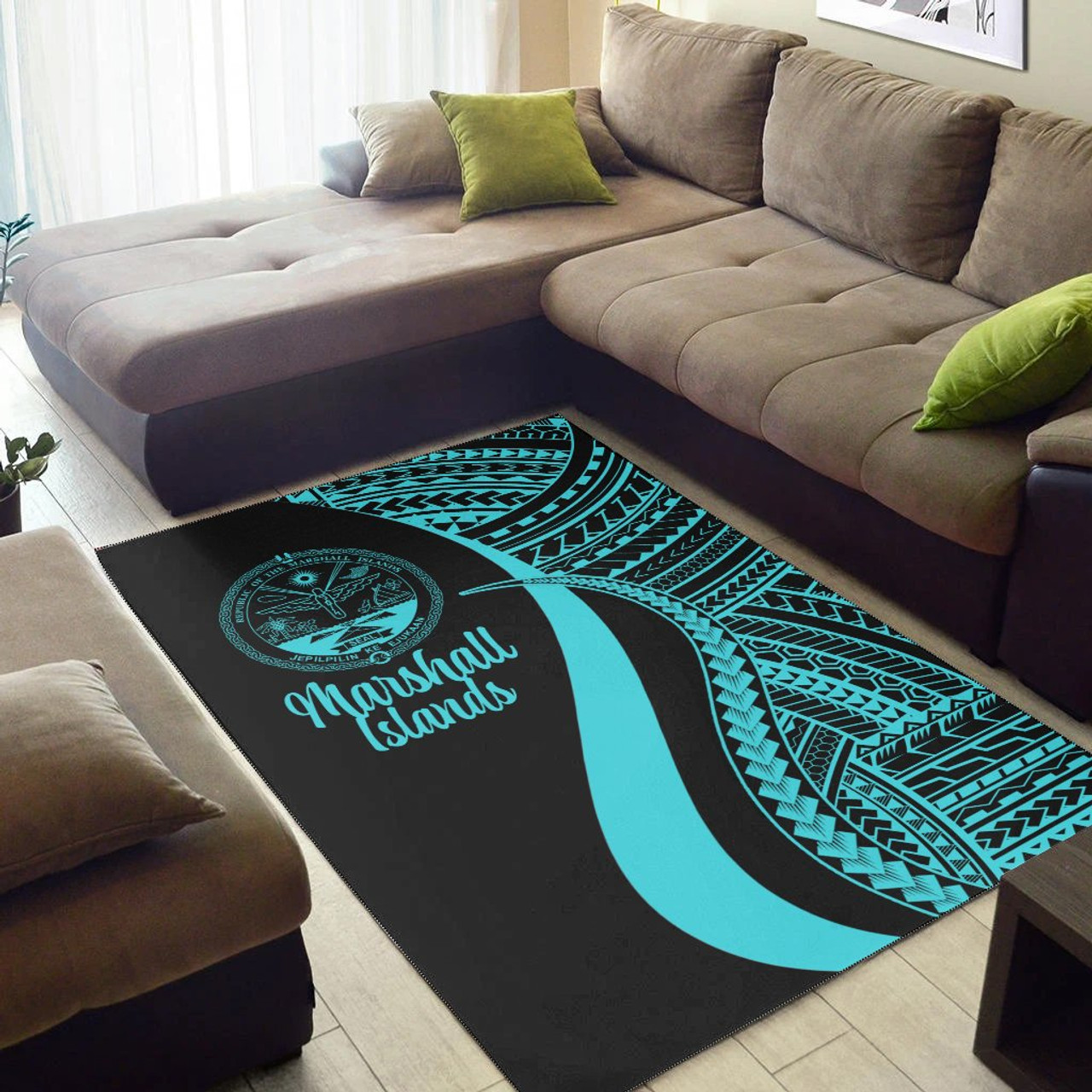 Marshall Islands Area Rug - Turquoise Polynesian Tentacle Tribal Pattern Crest Polynesian 2