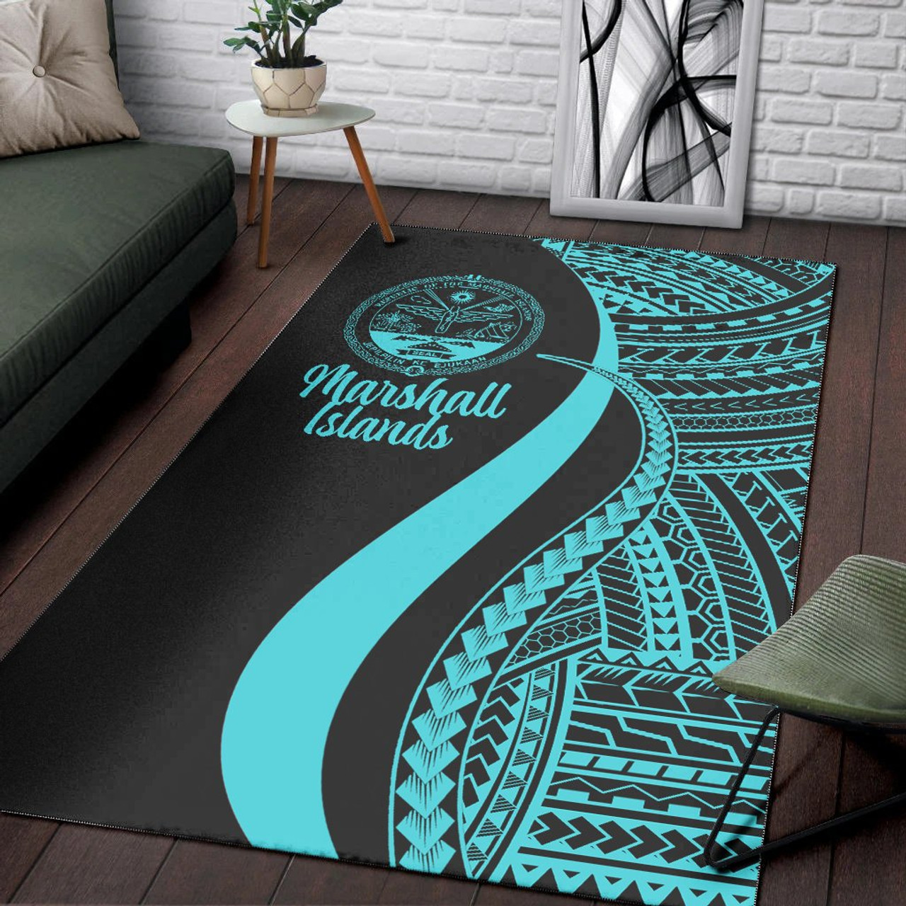 Marshall Islands Area Rug - Turquoise Polynesian Tentacle Tribal Pattern Crest Polynesian 3