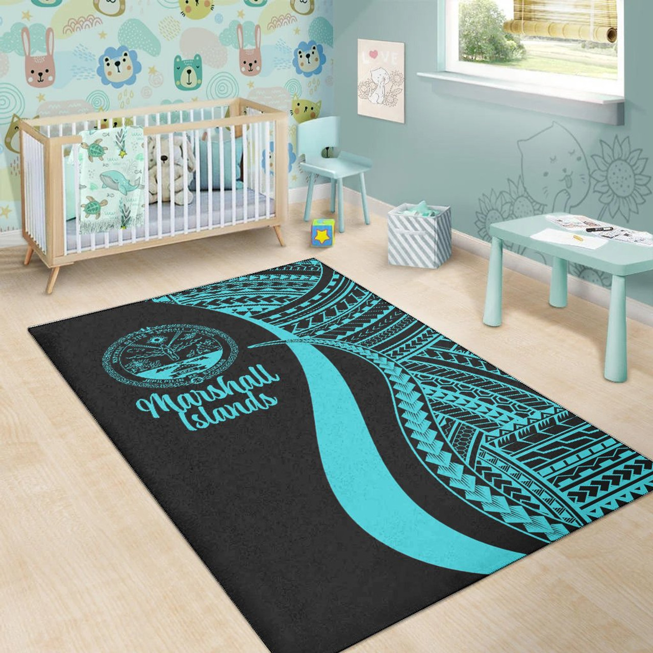 Marshall Islands Area Rug - Turquoise Polynesian Tentacle Tribal Pattern Crest Polynesian 5