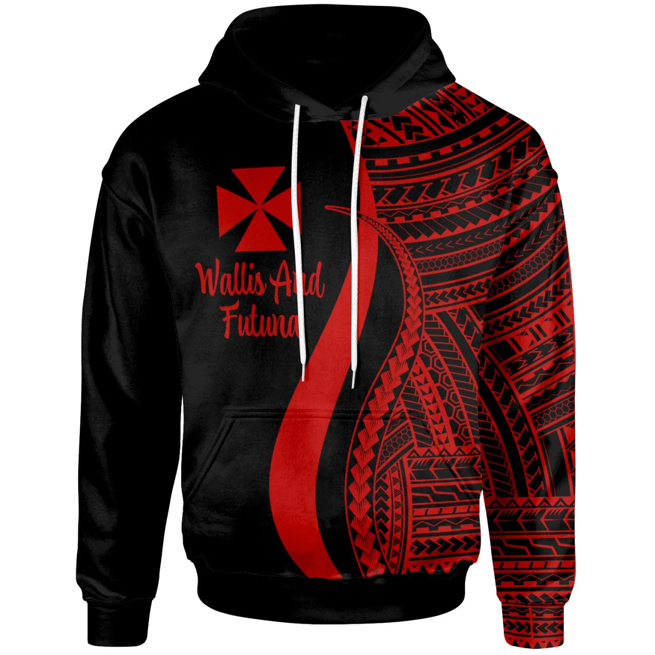 Wallis and Futuna Hoodie Red - Tentacle Tribal Pattern