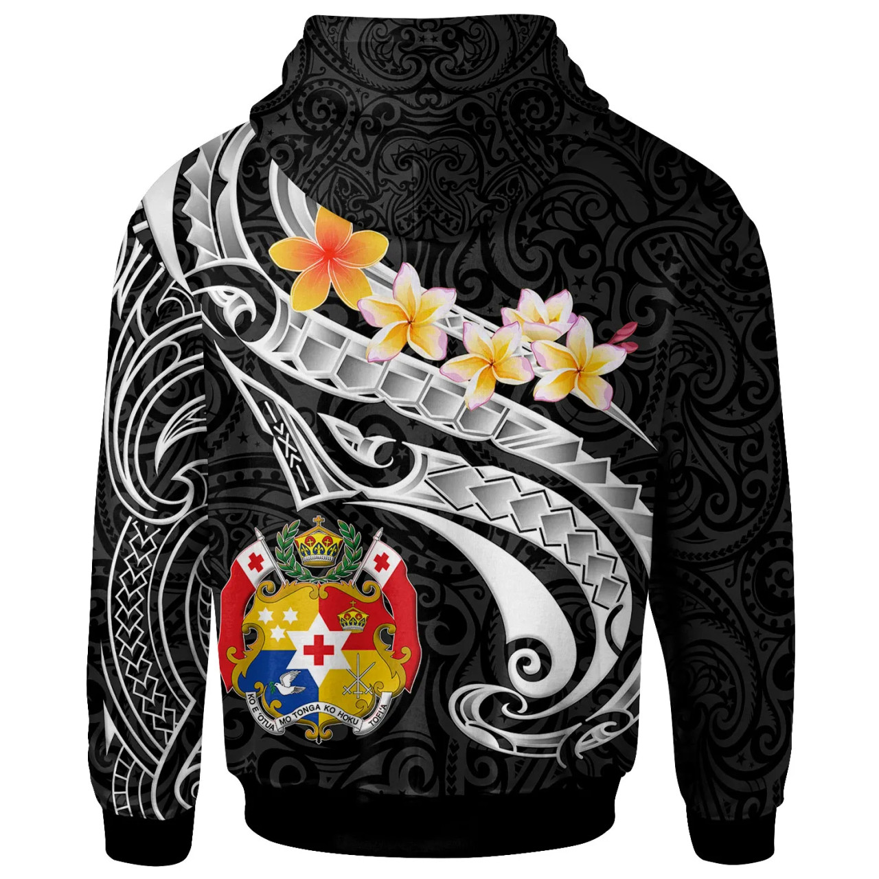 Tonga Custom Personalised Hoodie - Tonga Seal  Polynesian Patterns Plumeria (Black)