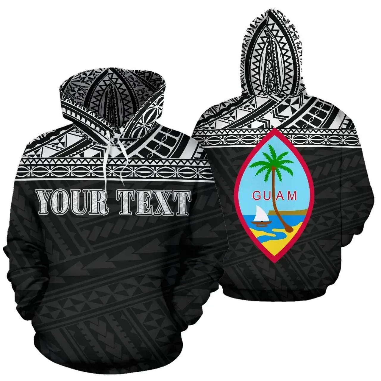 Guam Polynesian All Over Custom Personalised Hoodie - Black Horizontal Style