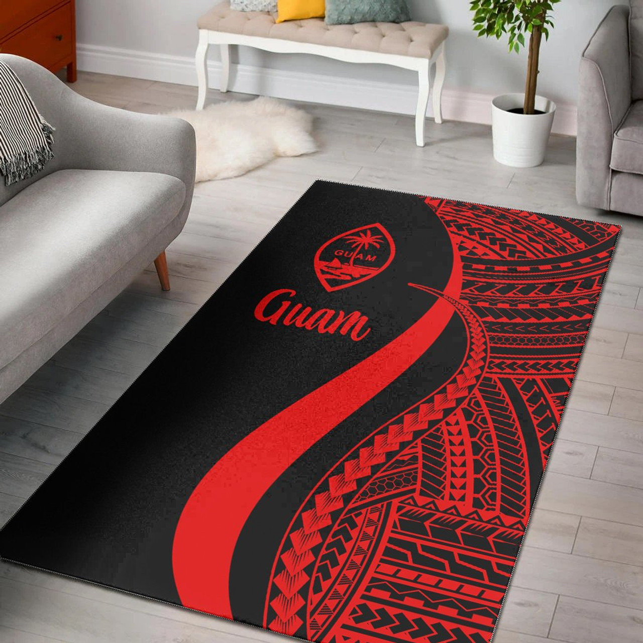 Guam Area Rug - Red Polynesian Tentacle Tribal Pattern Polynesian 1