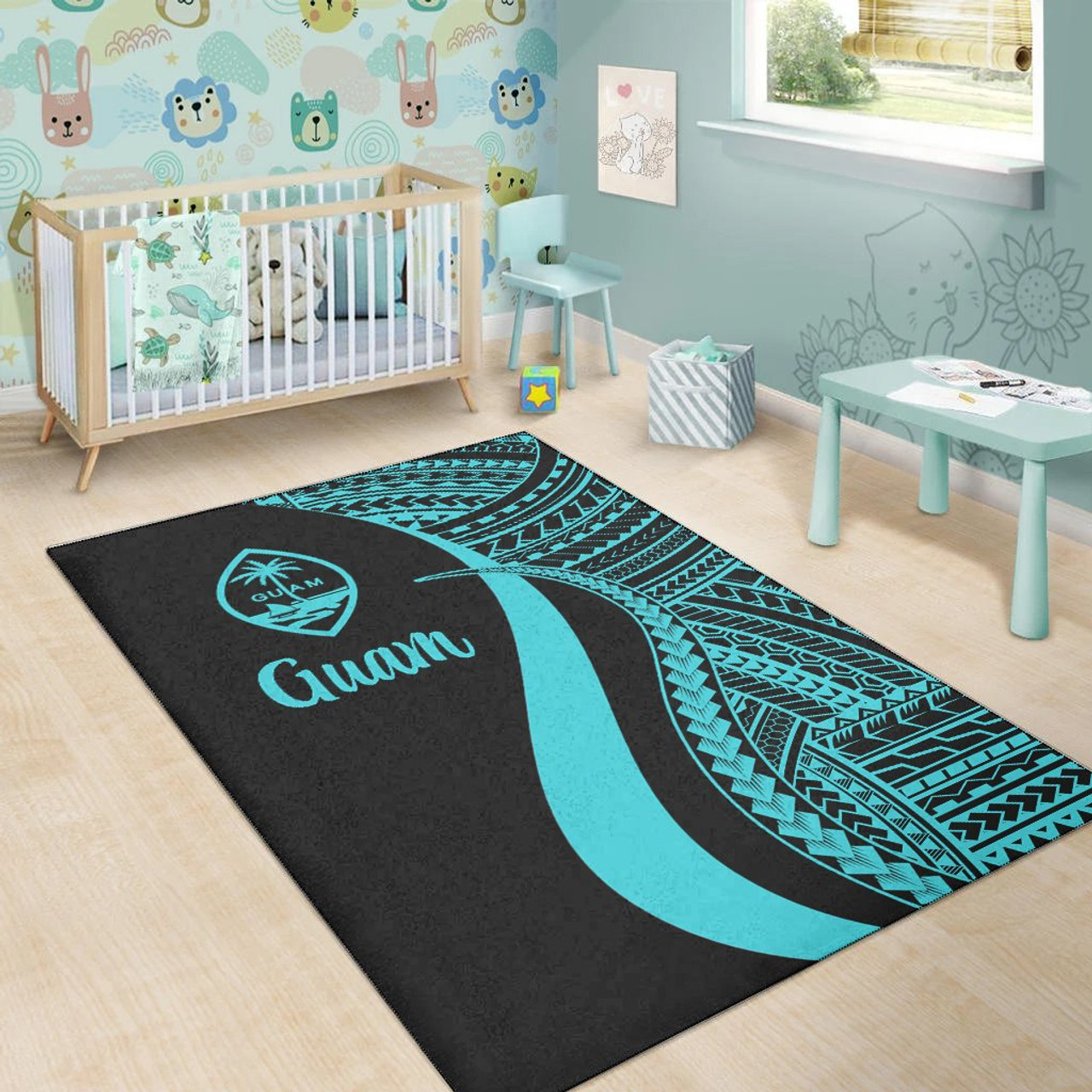 Guam Area Rug - Turquoise Polynesian Tentacle Tribal Pattern Polynesian 5