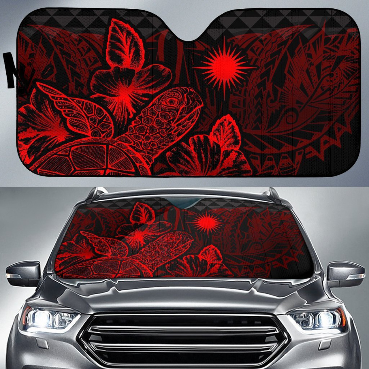 Marshall Islands Auto Sun Shades Turtle Hibiscus Red