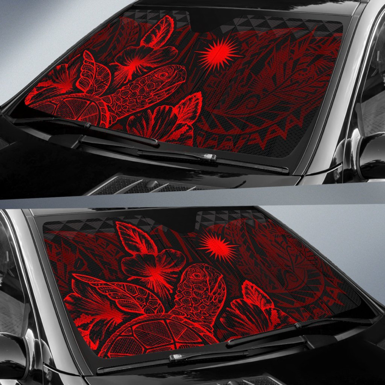 Marshall Islands Auto Sun Shades Turtle Hibiscus Red