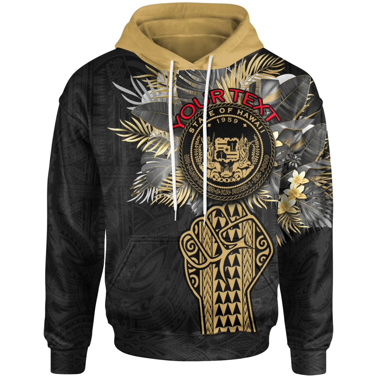 Hawaii Custom Personalized Hoodie - Coat Of Arm Clenched Fist