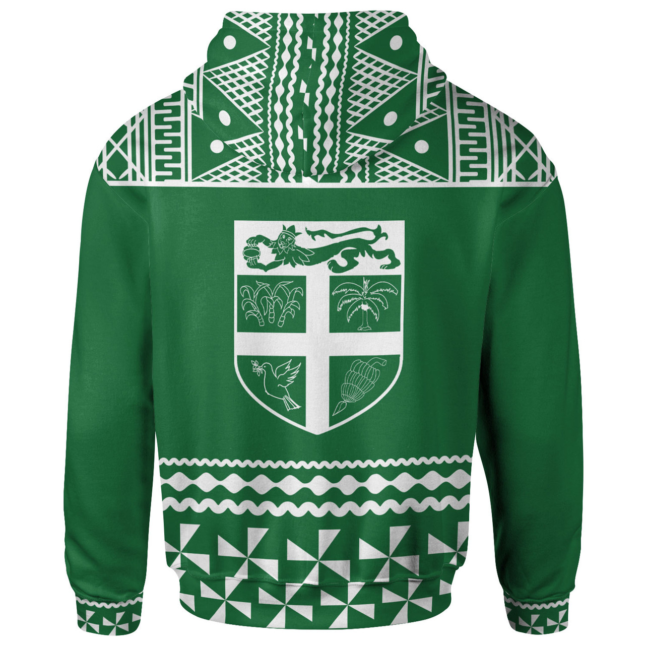 Fiji Tapa All Over Hoodie - Green And White Version