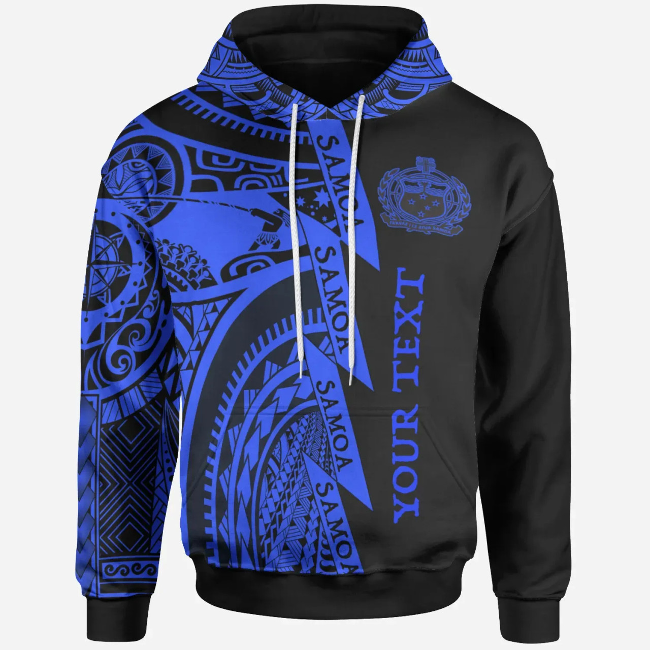 (Custom Personalised Text) Samoa All Over Hoodie - Samoa Coat Of Arms Blue New