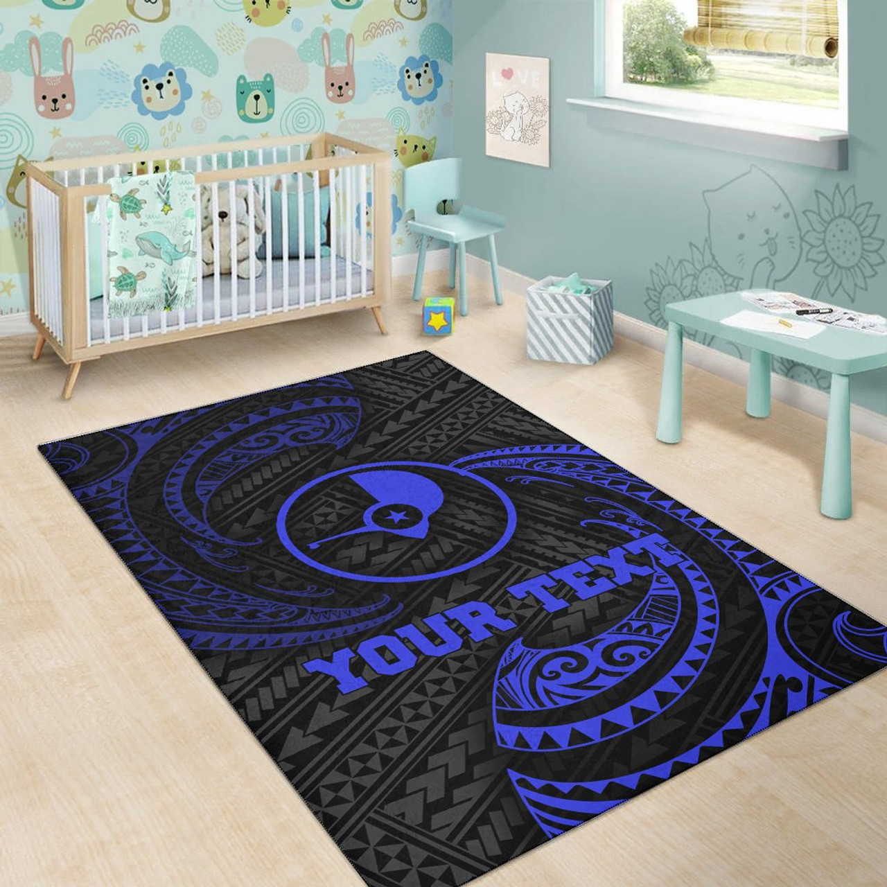 Yap Polynesian Custom Personalised Area Rug - Blue Tribal Wave Polynesian 6