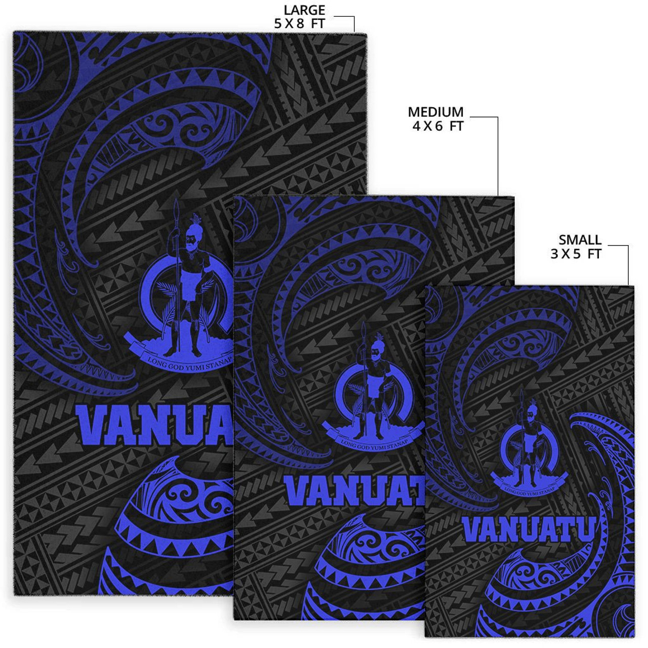 Vanuatu Polynesian Area Rug - Blue Tribal Wave Polynesian 2