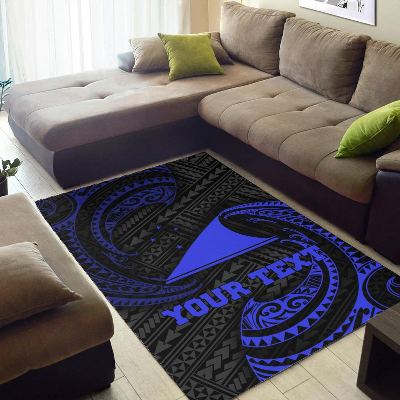 Tokelau Polynesian Custom Personalised Area Rug - Blue Tribal Wave Polynesian 3