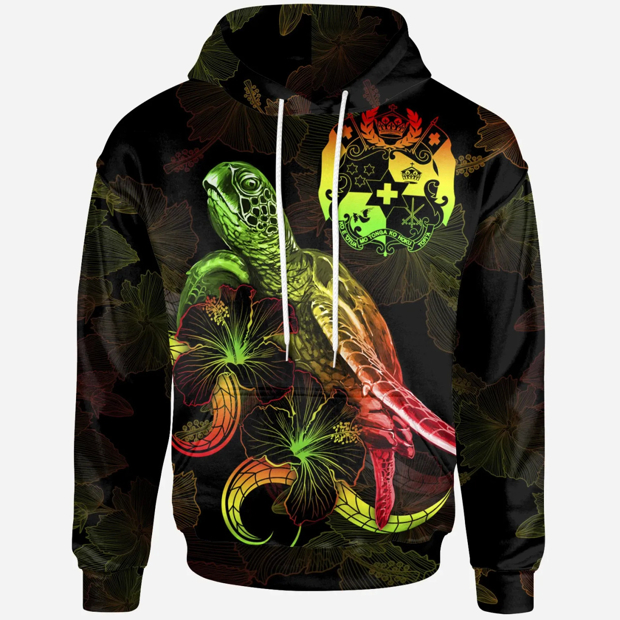 Tonga Polynesian Hoodie - Turtle With Blooming Hibiscus Reggae