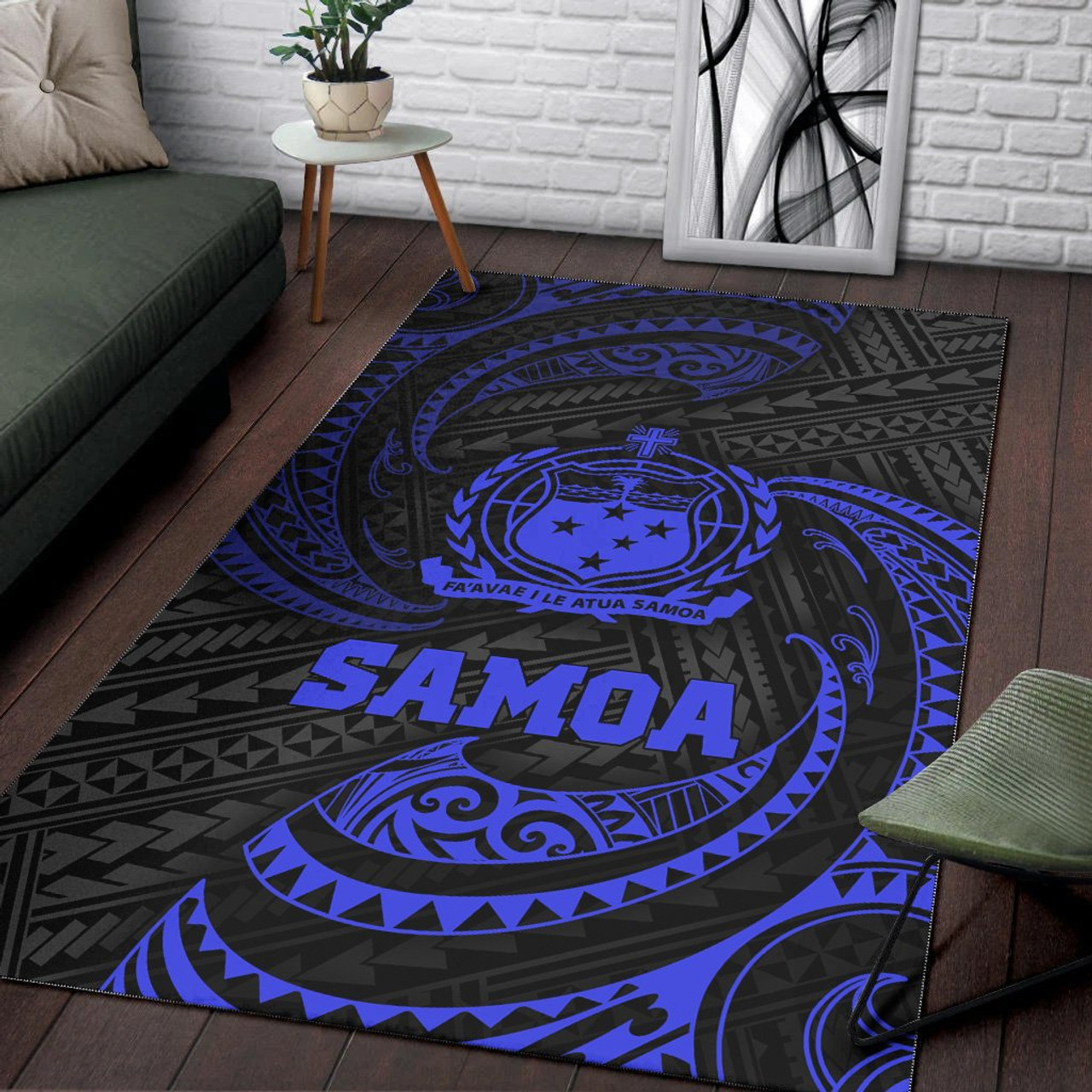 Samoa Polynesian Area Rug - Blue Tribal Wave Polynesian 4