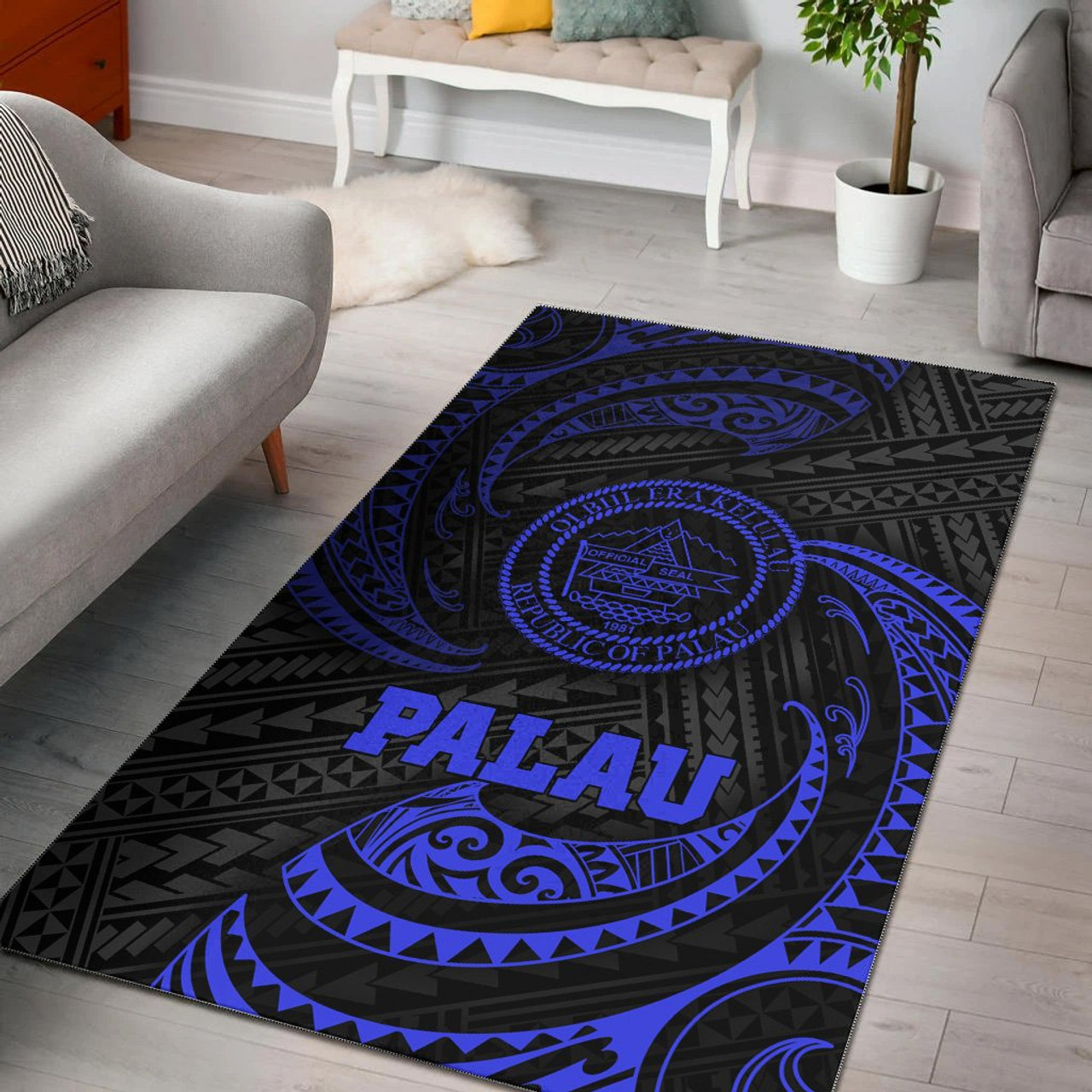 Palau Polynesian Area Rug - Blue Tribal Wave Polynesian 1