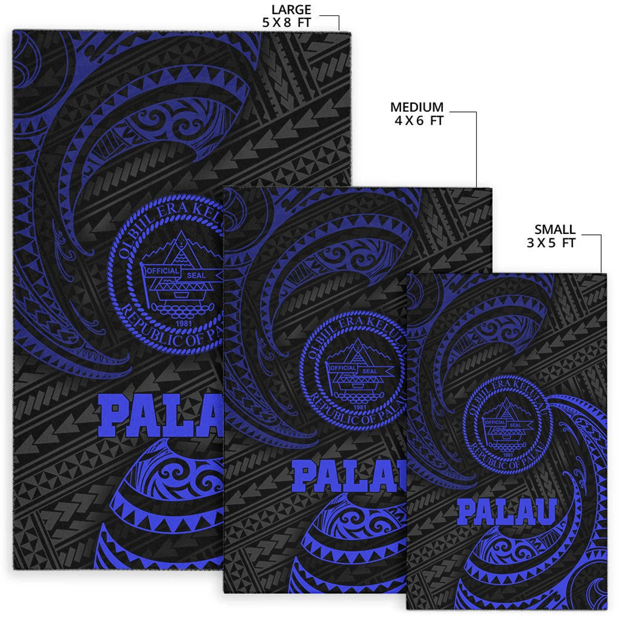 Palau Polynesian Area Rug - Blue Tribal Wave Polynesian 2