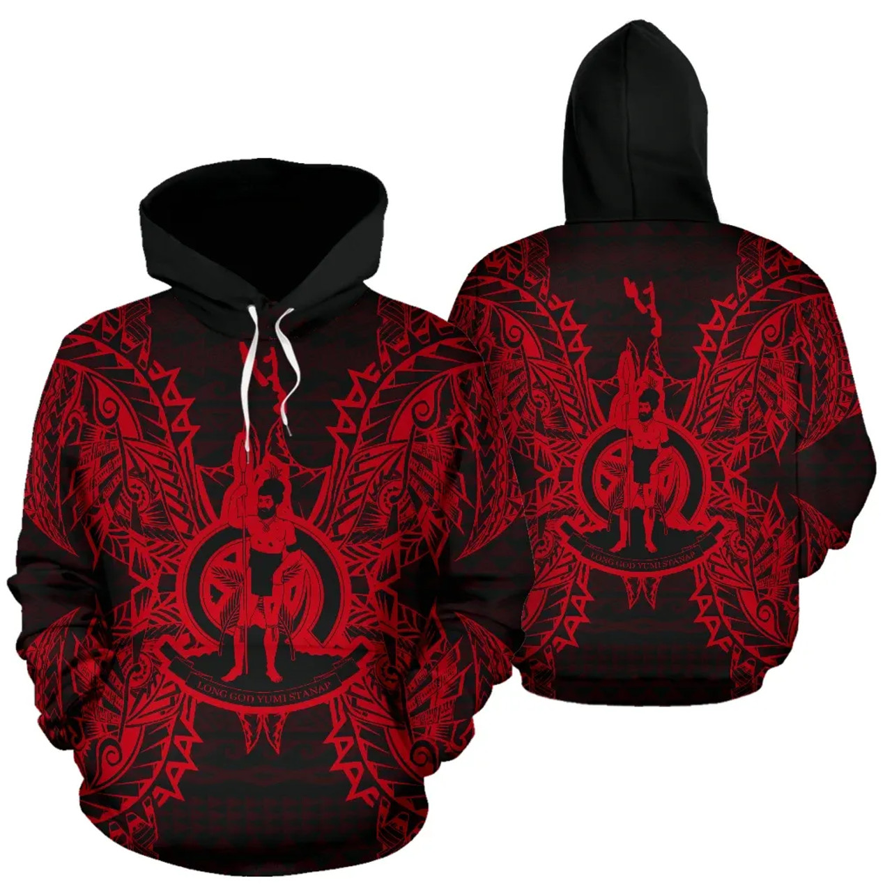 Vanuatu Polynesian All Over Hoodie Map Red