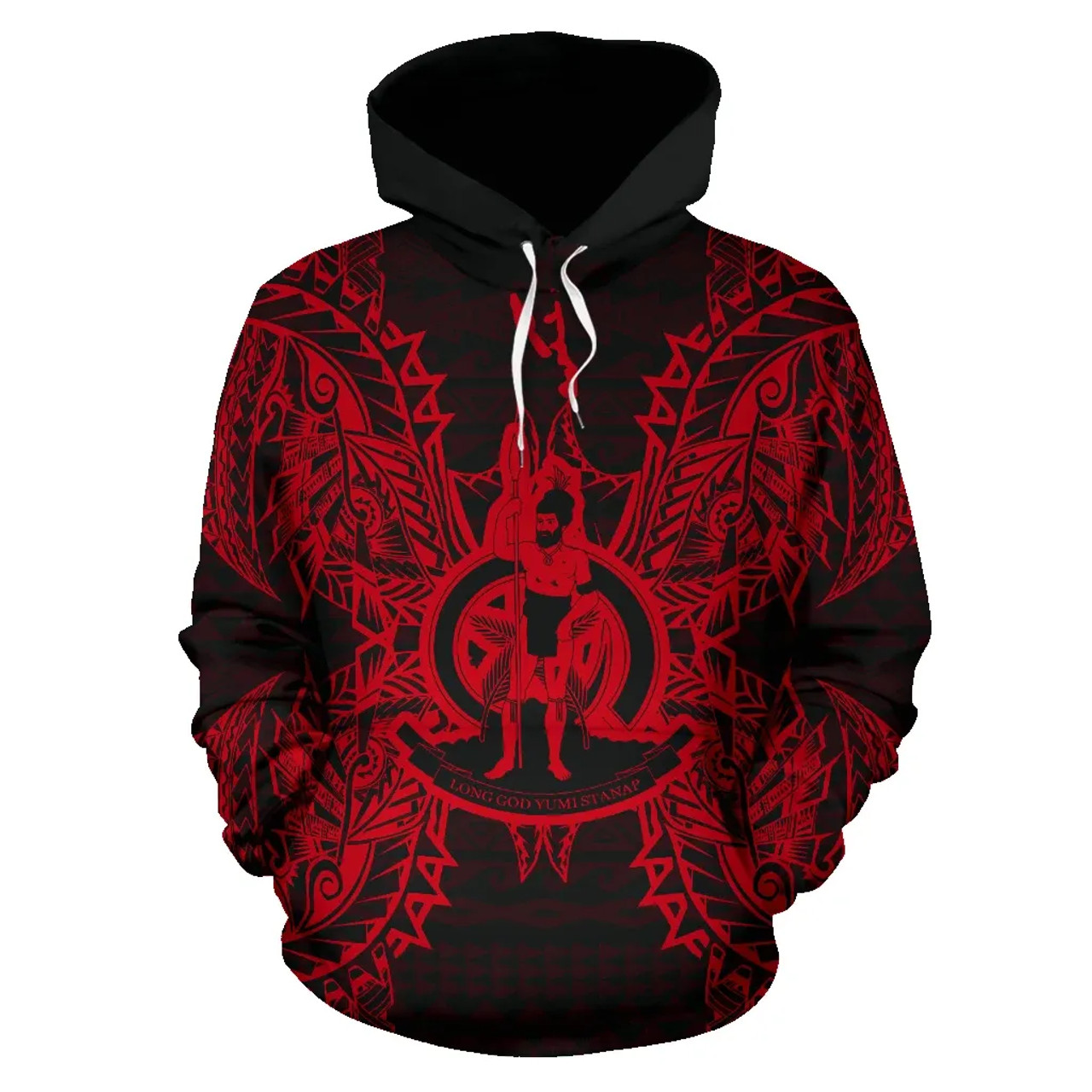 Vanuatu Polynesian All Over Hoodie Map Red