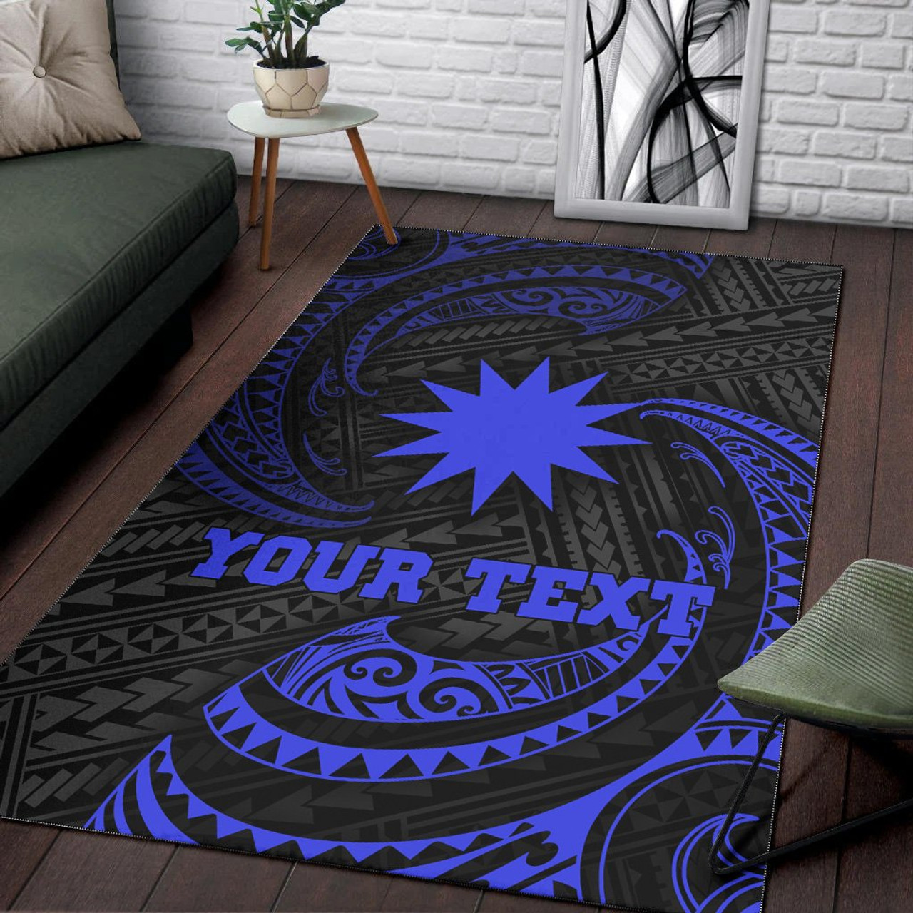 Nauru Polynesian Custom Personalised Area Rug - Blue Tribal Wave Polynesian 4