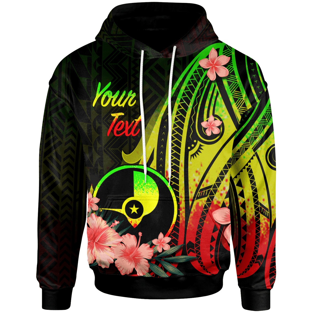 Yap Personalised Custom Hoodie - Reggae Polynesian Hibiscus Pattern Style