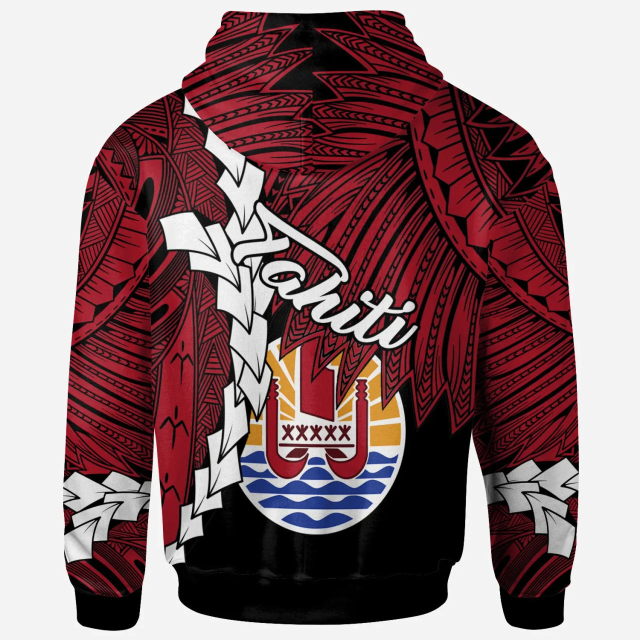 Tahiti Polynesian Custom Personalised Hoodie - Tribal Wave Tattoo Flag Style