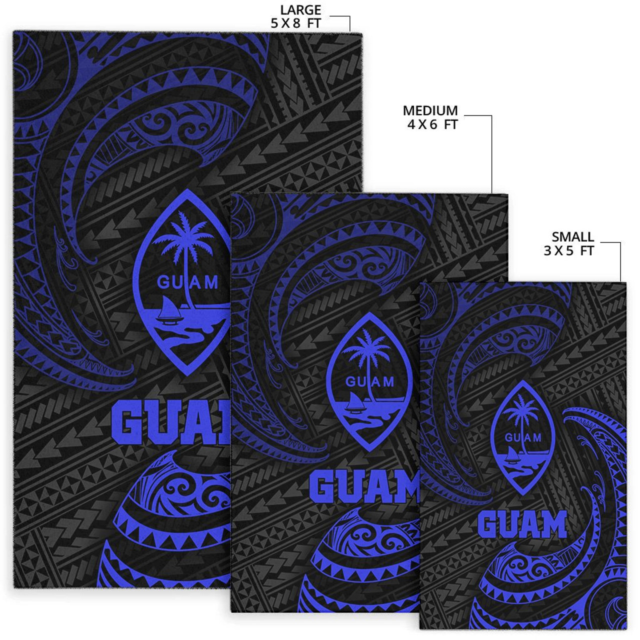 Guam Polynesian Area Rug - Blue Tribal Wave Polynesian 2