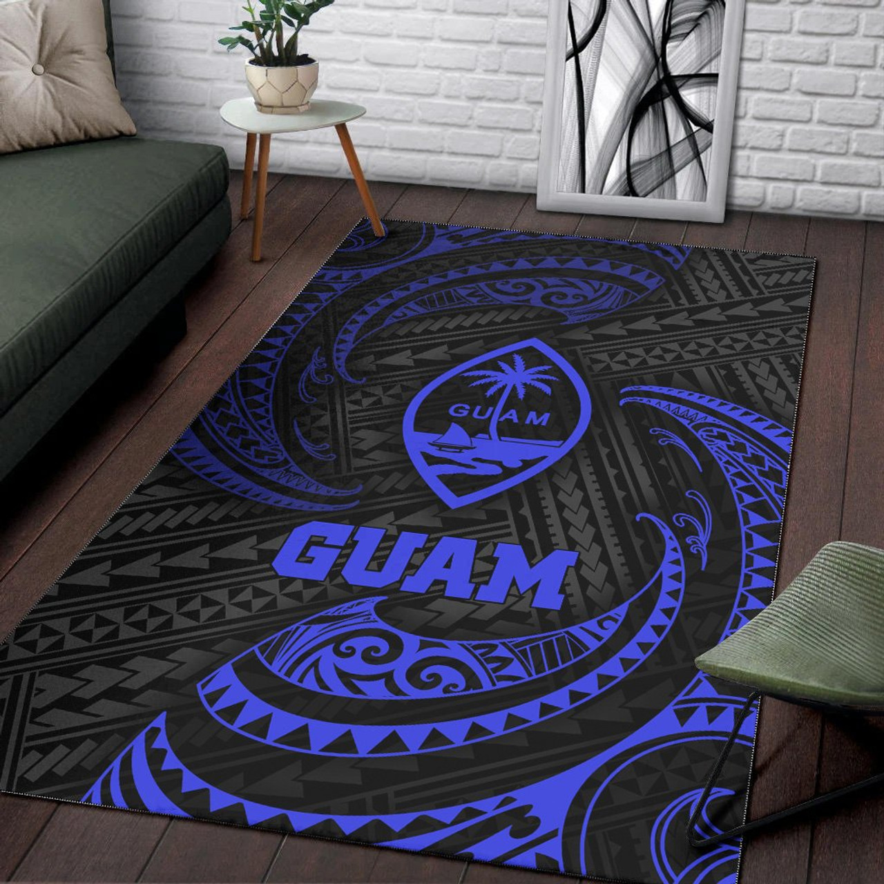 Guam Polynesian Area Rug - Blue Tribal Wave Polynesian 4