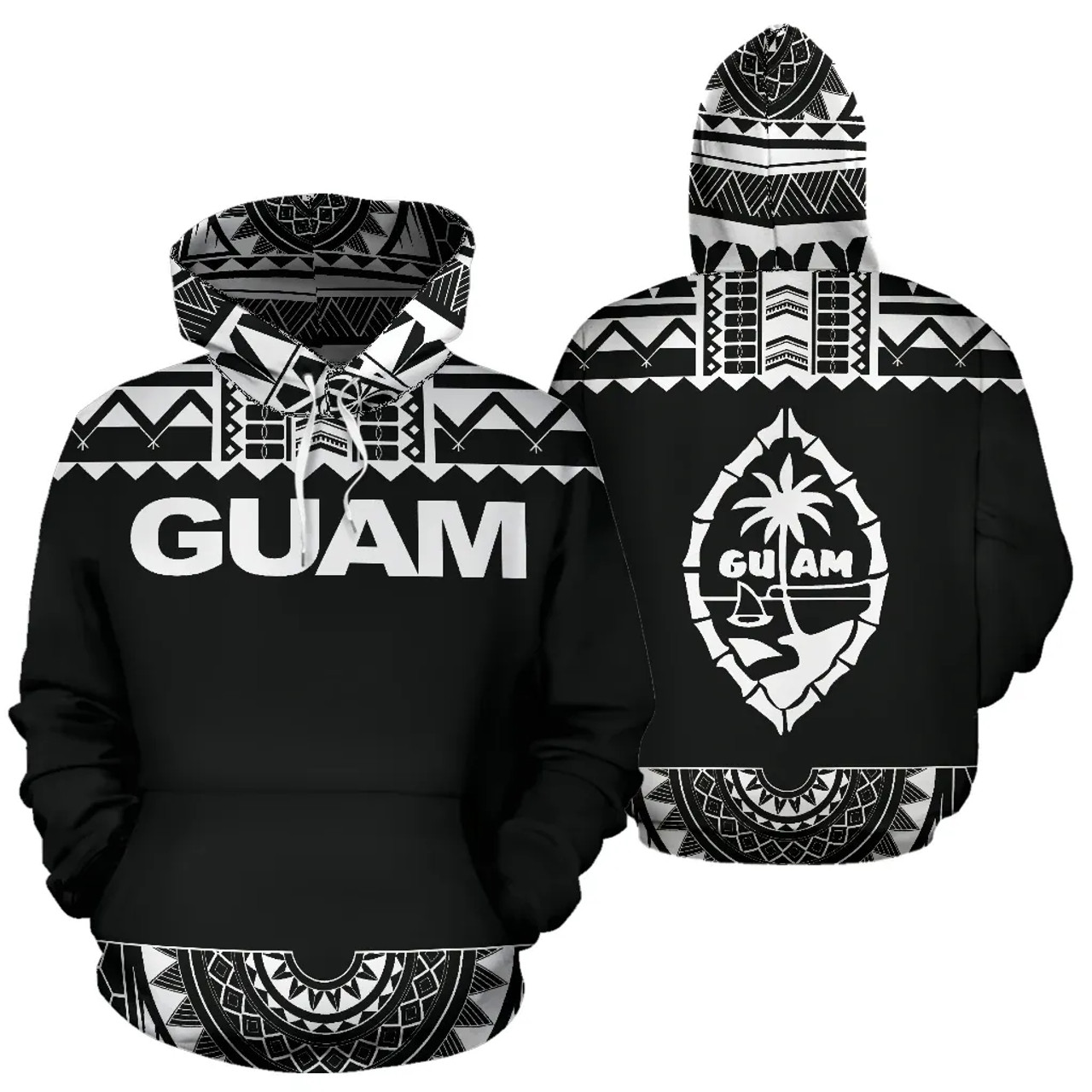 Guam All Over Hoodie - Polynesian Black And White