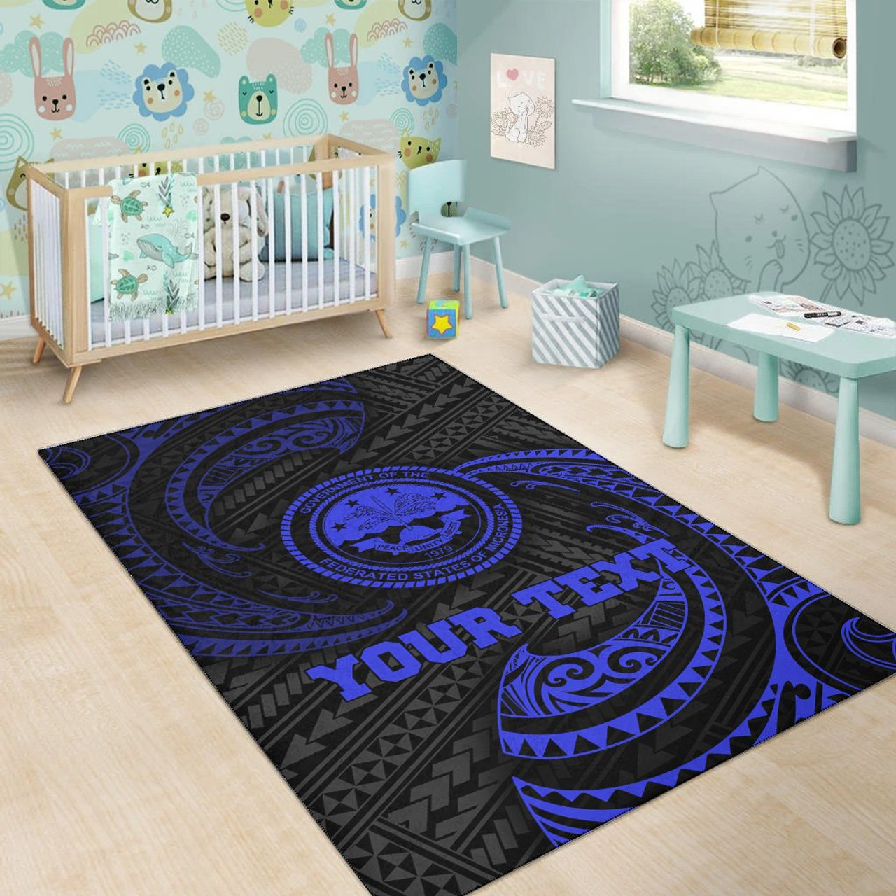 FSM Polynesian Custom Personalised Area Rug - Blue Tribal Wave Polynesian 6