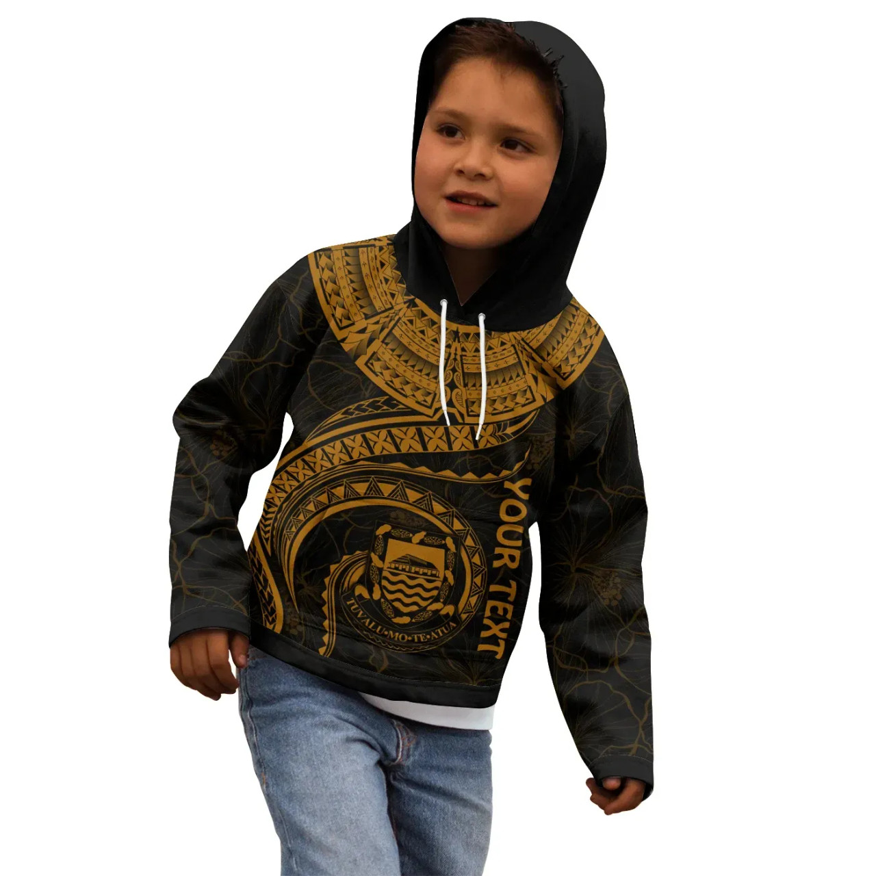 Tuvalu Polynesian Personalised Hoodie - Tuvalu Waves (Golden)