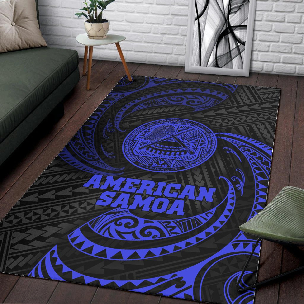 American Samoa Polynesian Area Rug - Blue Tribal Wave Polynesian 4