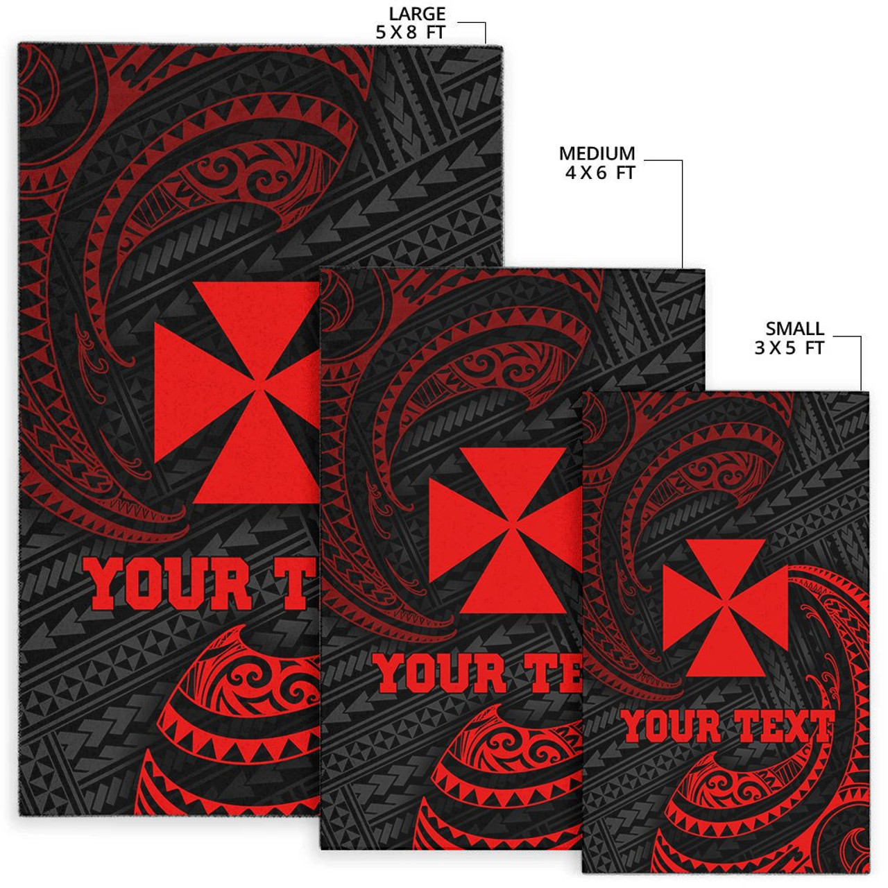 Wallis And Futuna Polynesian Custom Personalised Area Rug - Red Tribal Wave Polynesian 2