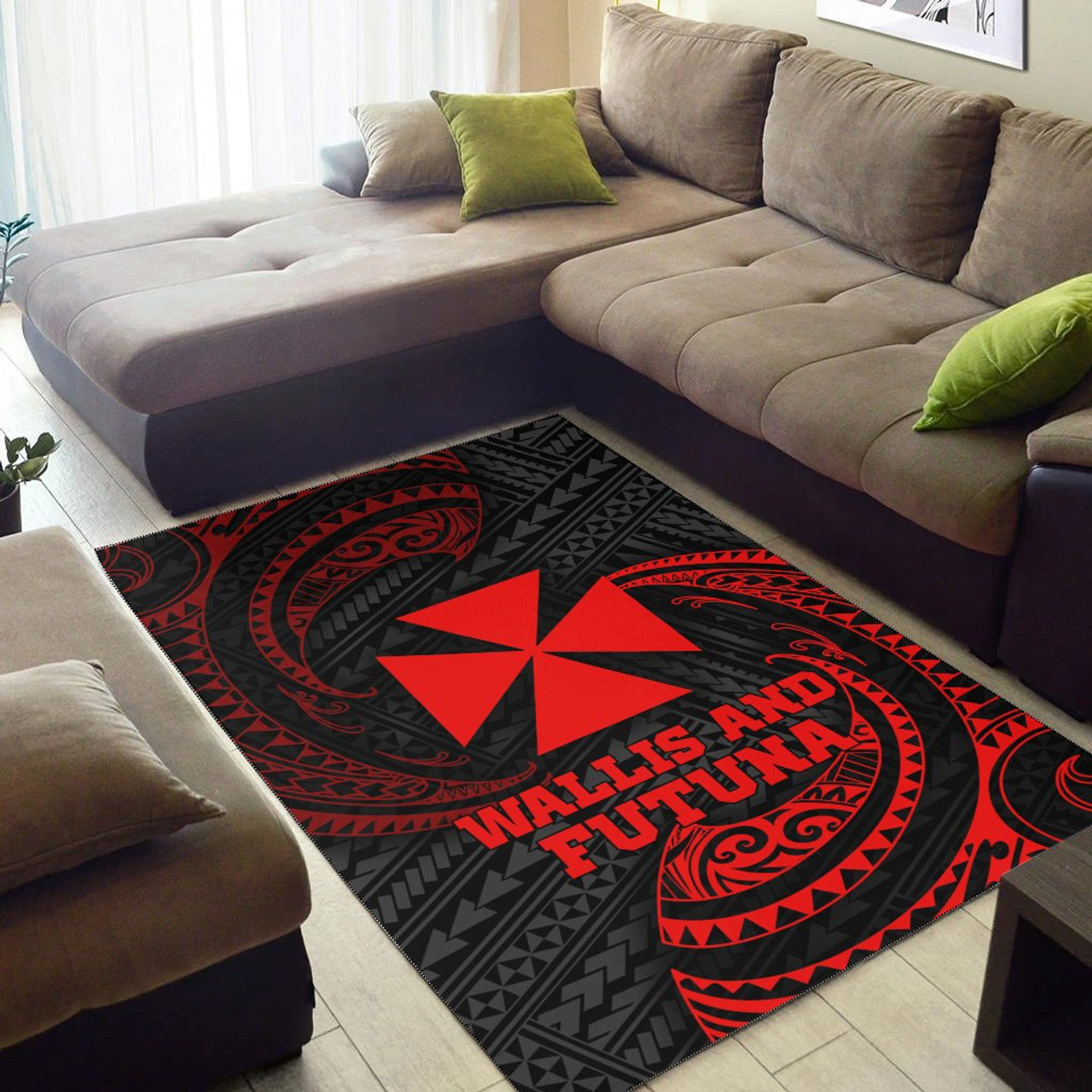 Wallis And Futuna Polynesian Area Rug - Red Tribal Wave Polynesian 3