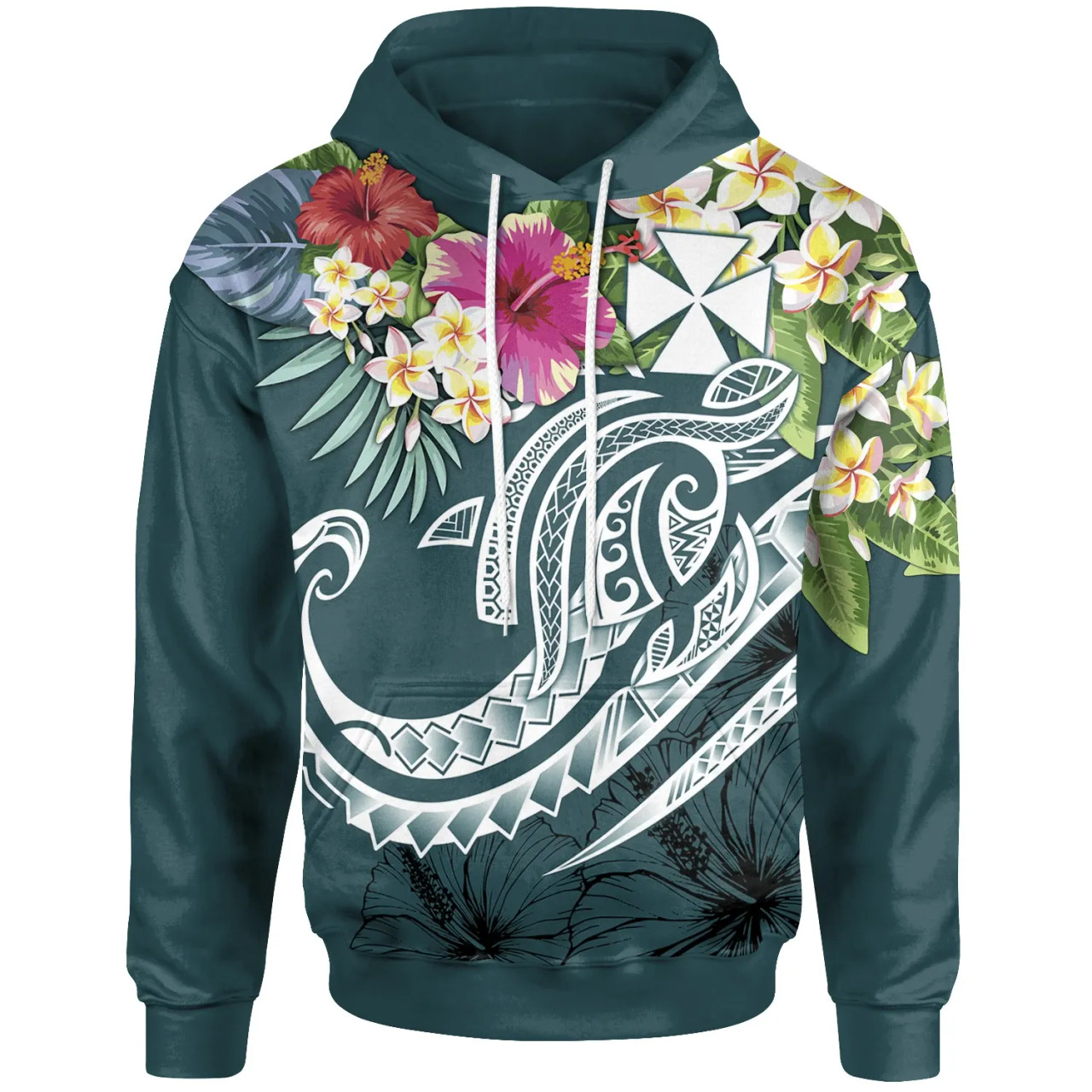 Wallis and Futuna Polynesian Hoodie - Summer Plumeria (Turquoise)