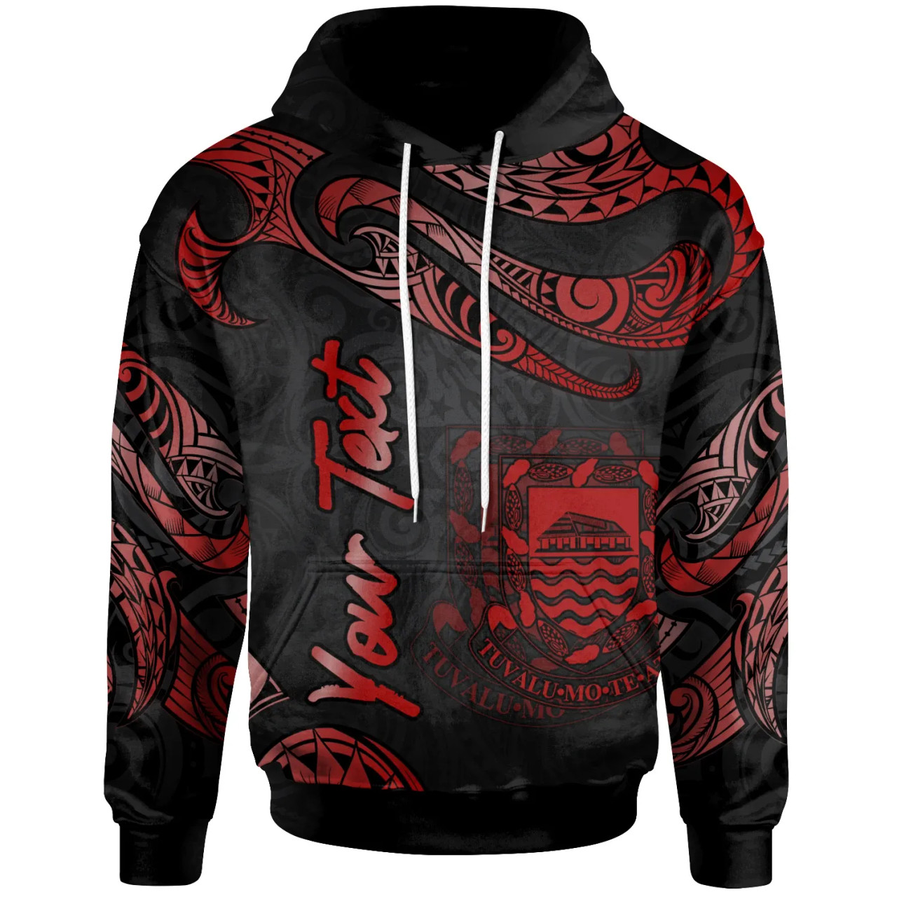 Tuvalu Polynesian Custom Personalised Hoodie - Poly Tattoo Red Version
