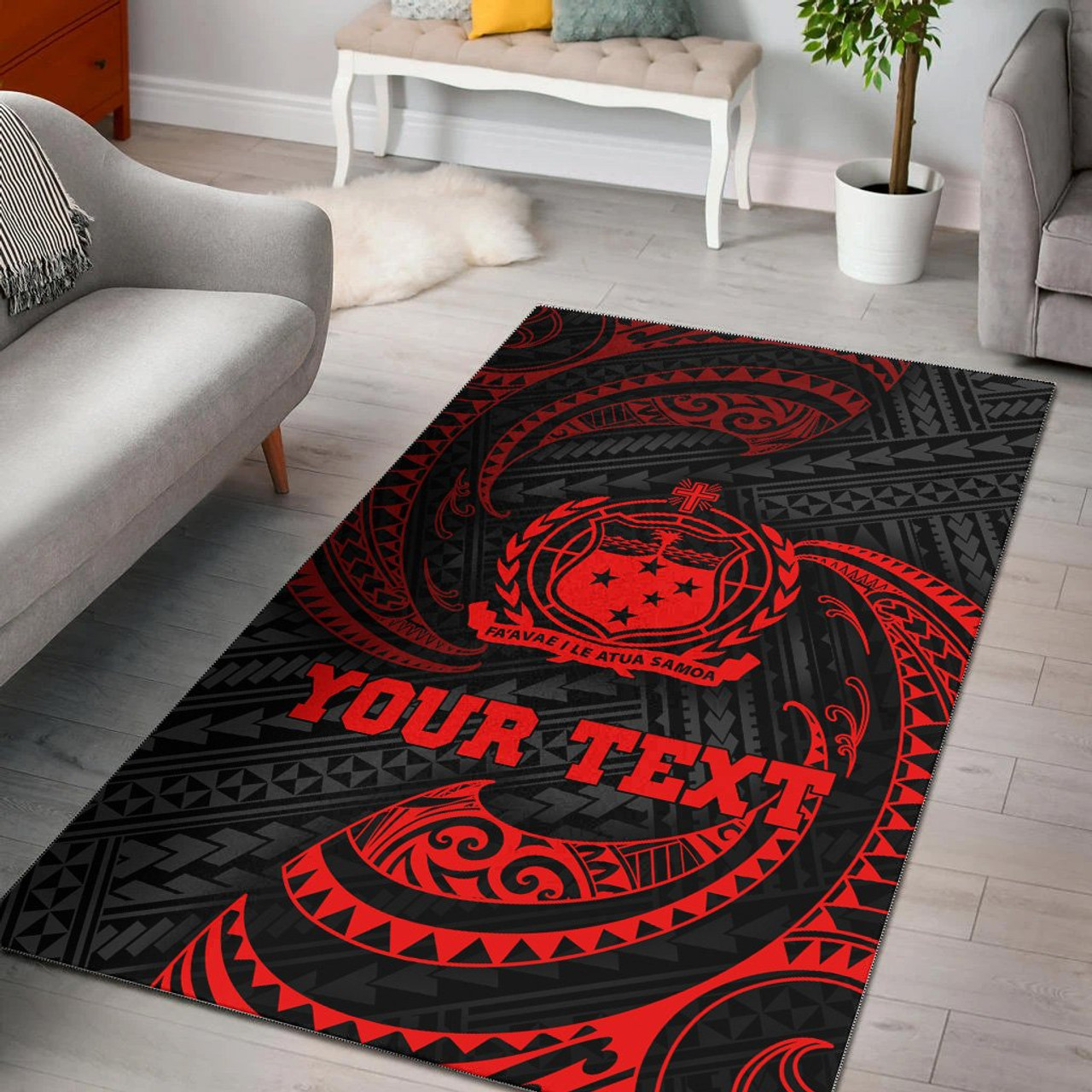 Samoa Polynesian Custom Personalised Area Rug - Red Tribal Wave Polynesian 1