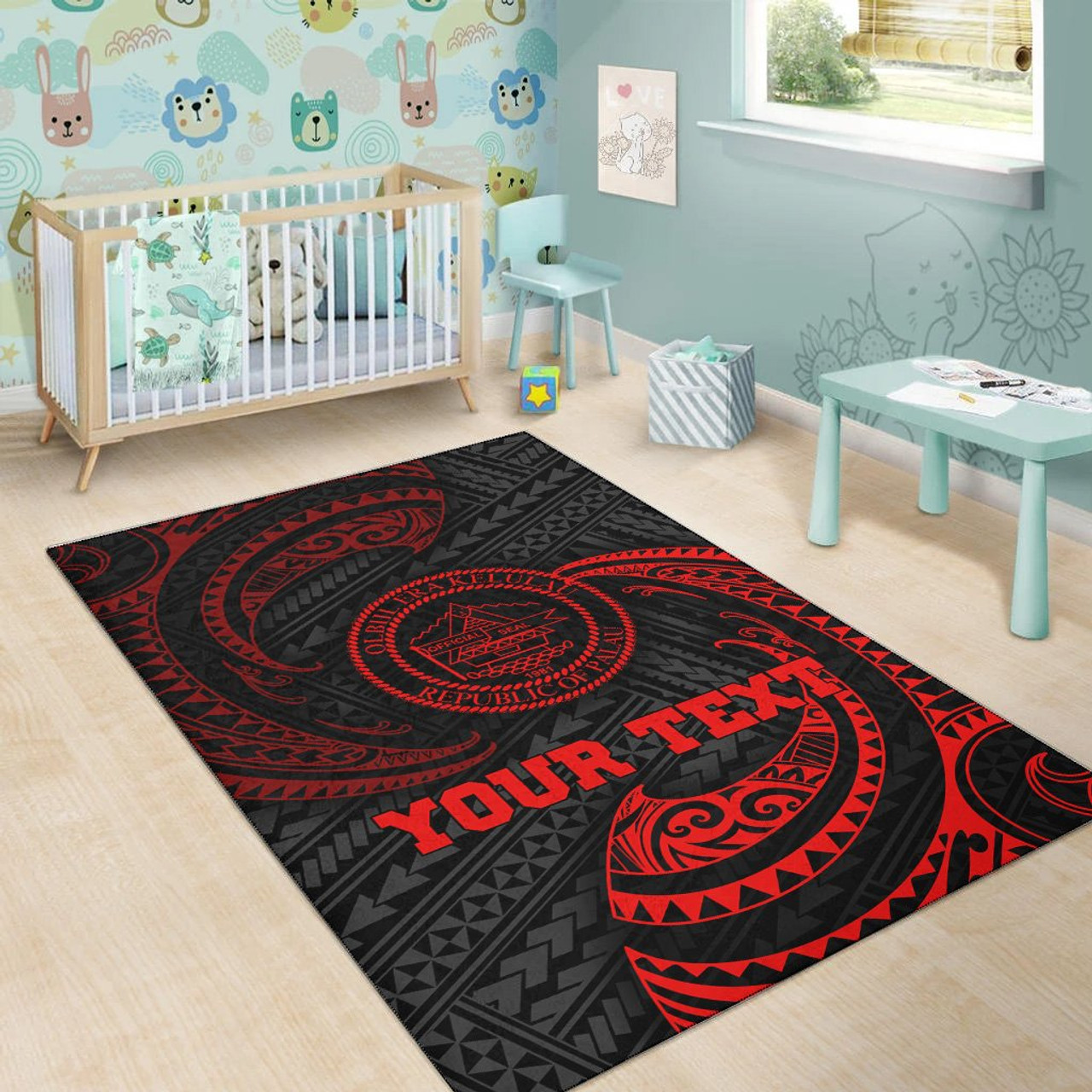 Palau Polynesian Custom Personalised Area Rug - Red Tribal Wave Polynesian 6