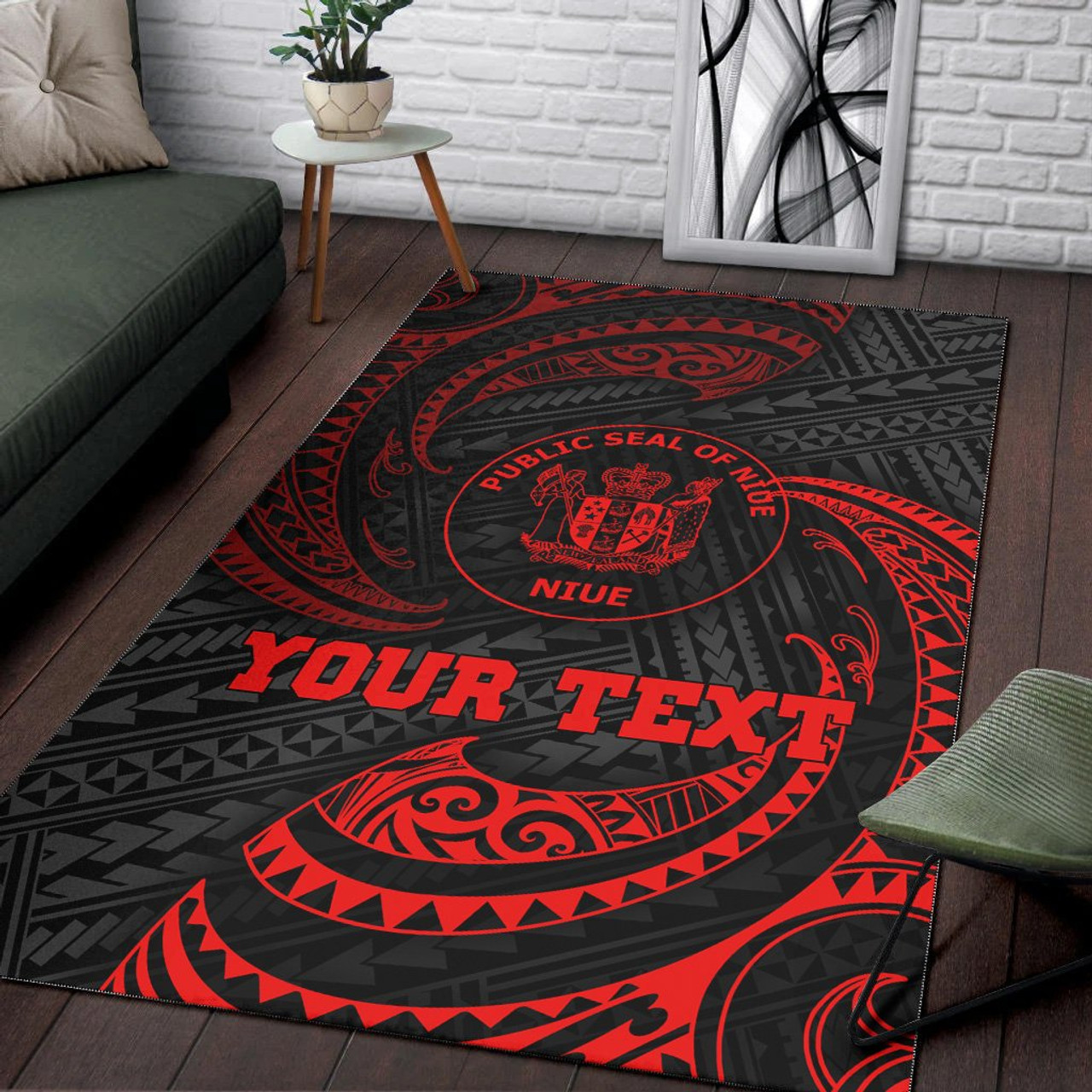 Niue Polynesian Custom Personalised Area Rug - Red Tribal Wave Polynesian 4