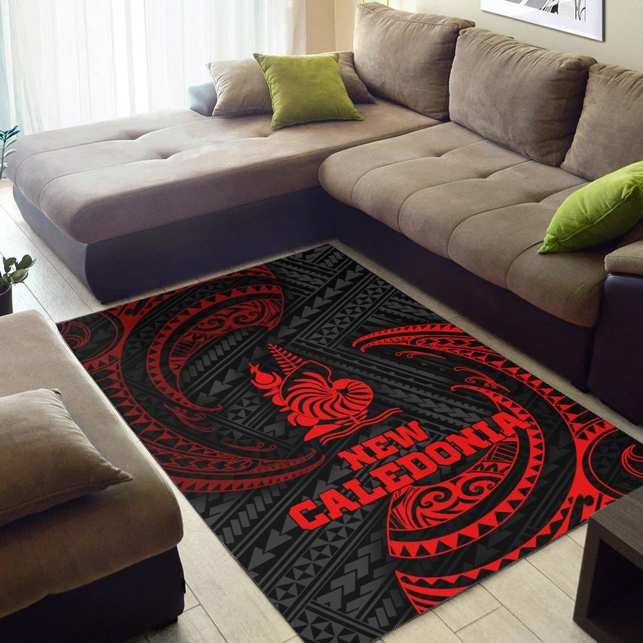 New Caledonia Polynesian Area Rug - Red Tribal Wave Polynesian 3