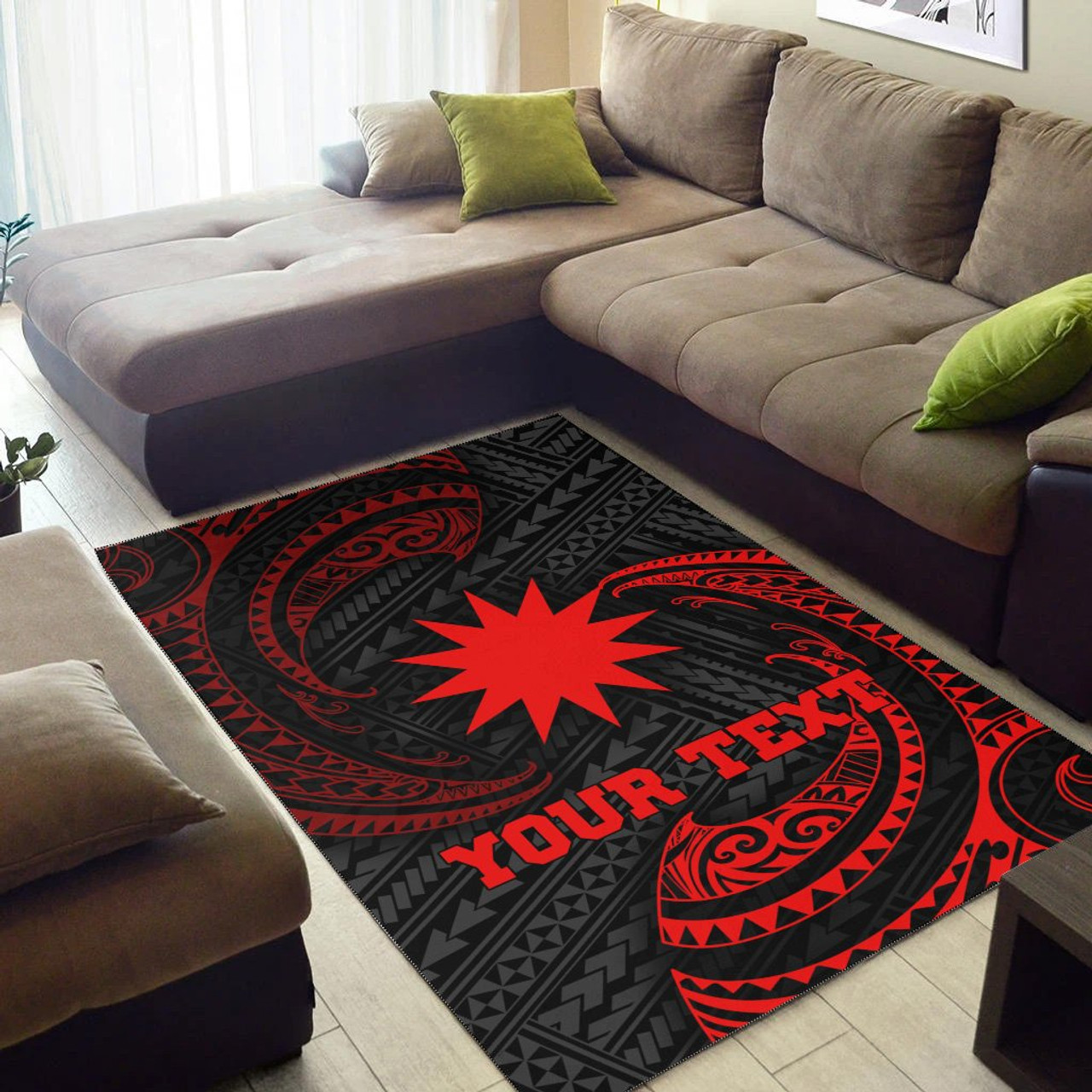 Nauru Polynesian Custom Personalised Area Rug - Red Tribal Wave Polynesian 3